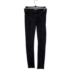 Levis Women 711 Skinny Jeans Size 25 Black Distressed Low Rise